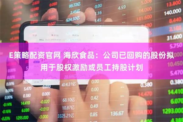 E策略配资官网 海欣食品：公司已回购的股份拟用于股权激励或员工持股计划