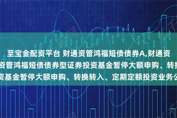至宝金配资平台 财通资管鸿福短债债券A,财通资管鸿福短债债券C: 财通资管鸿福短债债券型证券投资基金暂停大额申购、转换转入、定期定额投资业务公告