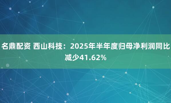 名鼎配资 西山科技：2025年半年度归母净利润同比减少41.62%